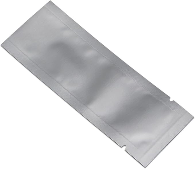 PABCK 100 Pcs 1.38x5.9 inch (Inside Size 0.98x5.5 inch) Coffee Food Storage Heat Sealable 3.34mil Mylar Pure Foil Bag Vacuum Pouch for Sampling Packaging Aluminum Foil Package