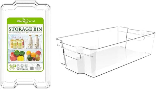 Fridge Fruit Storage Containers Stackable Fruit And Vegetable Storage For Refrigerator - Pantry Bins With Handle - Clear Plastic, BBA-free, 14.8" W x 8.3" D x 3.9" H