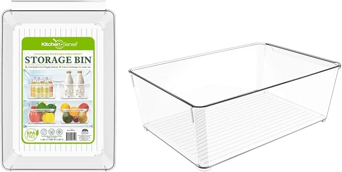 Fridge Fruit Storage Containers Stackable Fruit And Vegetable Storage For Refrigerator - Pantry Bins With Handle - Clear Plastic, BBA-free, 11.8" W x 7.9" D x 3.9" H