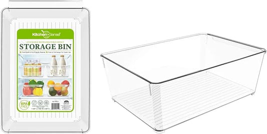 Fridge Fruit Storage Containers Stackable Fruit And Vegetable Storage For Refrigerator - Pantry Bins With Handle - Clear Plastic, BBA-free, 11.8" W x 7.9" D x 3.9" H