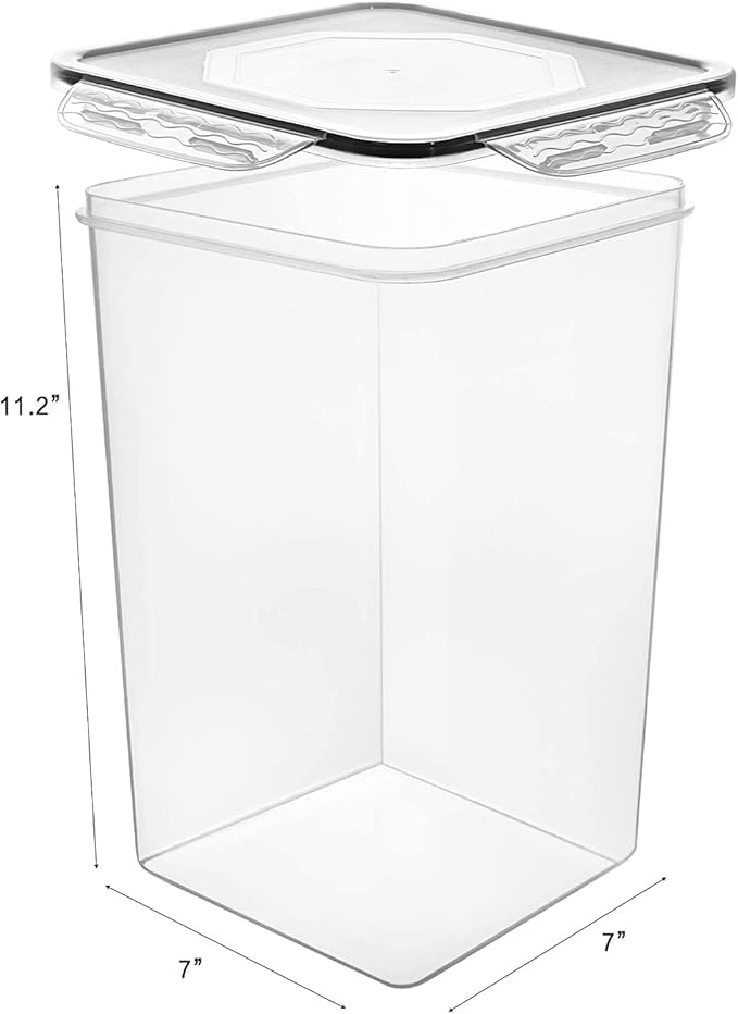 M MCIRCO Extra Large 7qt / 6.5L/220oz Tall Food Storage Containers, WIDE & DEEP, 4-Piece Plastic Airtight Kitchen Pantry Storage Containers for Flour, Sugar, with 4 Measuring Cups,20 Labels