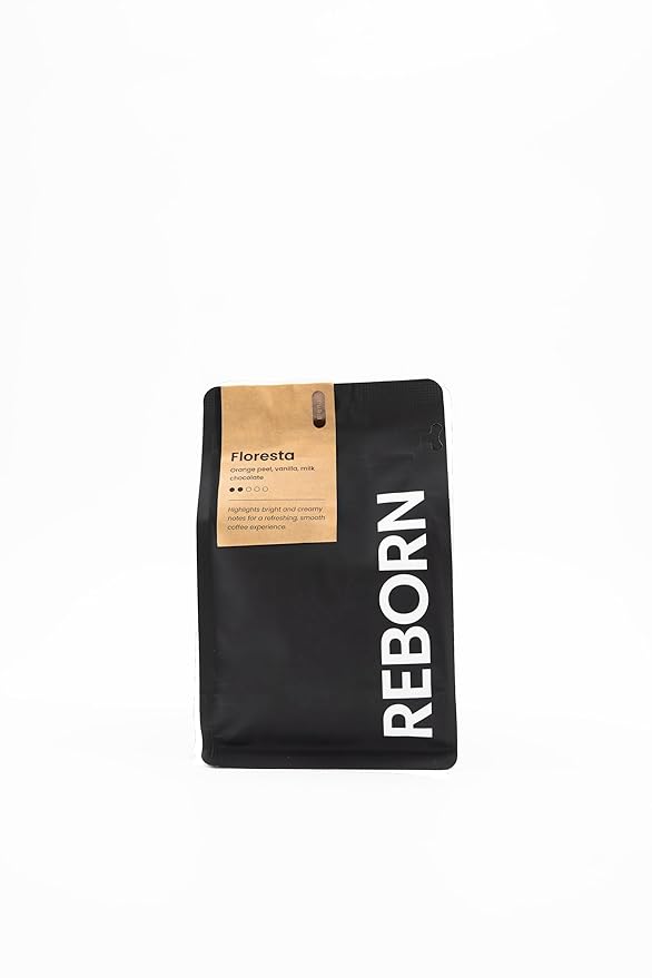 Reborn Coffee Specialty Whole Bean Coffee, Medium Roast, 12 Ounce, Reborn Signature Floresta Espresso Blend, Flavor Notes of Chocolate, Vanilla, and Orange