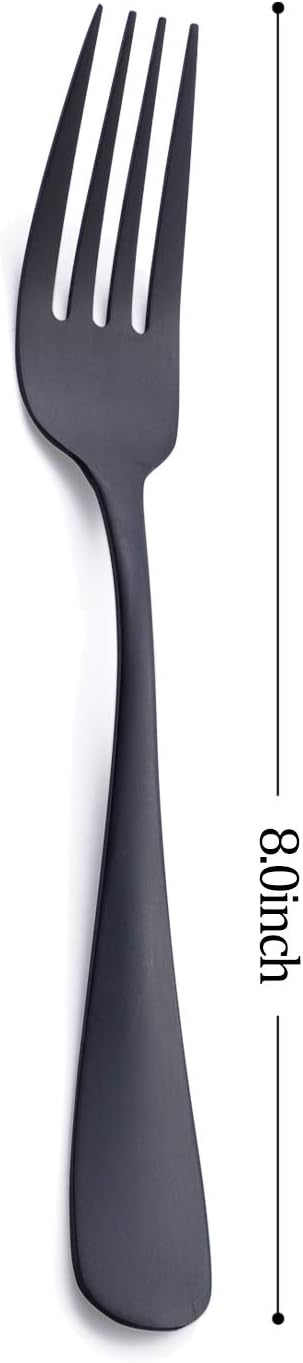 Matte Black Dinner Fork, GoGeiLi Stainless Steel Satin Finish 8.0-inch Silverware Flatware Fork Set, Service for 6, Dishwasher Safe