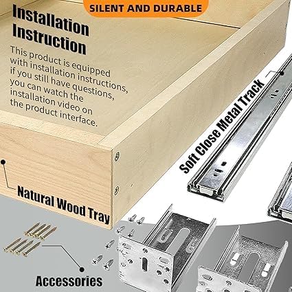 Pull Out Drawers for Cabinet18"W x 22"D x 3"H Wood Slide Out Cabinet Organizer and Storage Cabinet Kitchen Drawers Slide Out Shelves Pull Out Shelves in Kitchen Pantry Bathroom with Soft Close