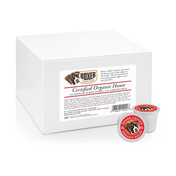 Boxer Coffee 52ct Organic House Blend – Certified Organic Medium Roast Coffee Pods – Specialty Grade, Artisan Single-Serve Cups – Compatible with Keurig K-Cup Brewers