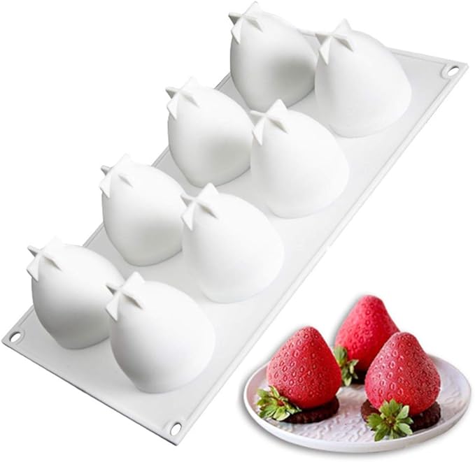 OCPO KITCHEN Strawberry Silicone Mold for Baking Mousse Cake, Fruit French Dessert, Pastry, Chocolate, Ice Cream Mould, Cake Decoration Mold, 3D Strawberry Shape (8-Cavity)