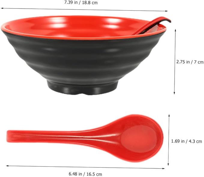 Large Melamine Ramen Bowl with Spoon Reusable Food Container for Rice Instant Noodles Desserts Kitchen Bowls Microwave Safe Decorative and Easy to Clean for Japanese and Asian
