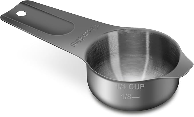 1/4 Cup (60 ml | 2 oz | 60 cc) Stainless Steel Measuring Cup, Metal Measuring Cup for Cooking & Baking(Black)