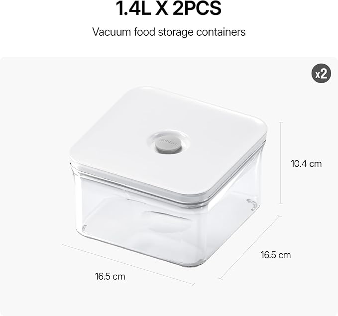 Premium Airtight Food Storage Containers, Square 2PC/Set(1.48qt/1.4Lx2pcs), Smart One-Click Seal Lid, No Hinges, 100% Leak Proof, BPA-FREE, Dishwasher, Freezer & Microwave Safe