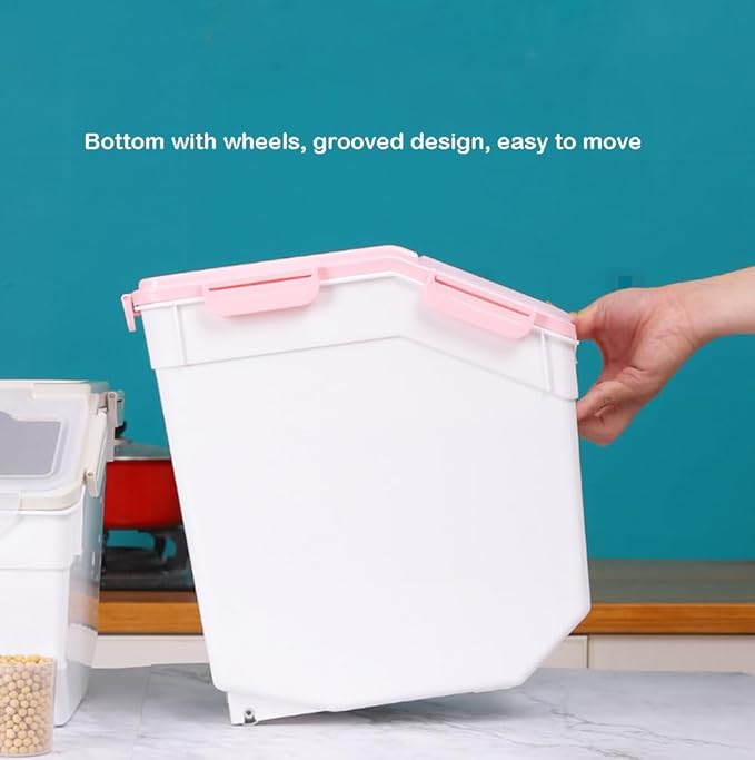 Large Flour Storage Container Bin 25lb, 2Pack Airtight Rice Storage Containers with Wheels Seal Locking Lid, BPA Free with Measuring Cup&Scoop for Flour, Rice, Grain(Gray)
