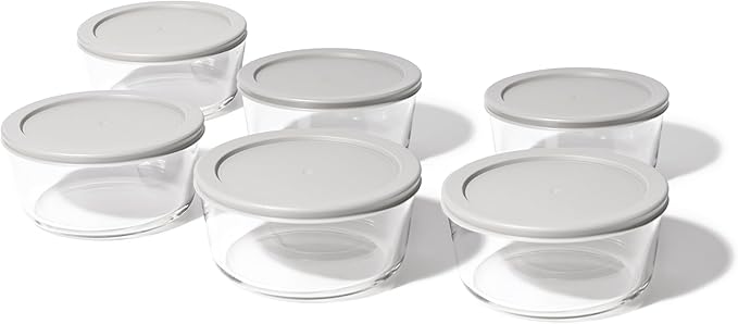 12-Piece Glass Food Storage Containers Set (6 Containers + 6 BPA-Free Lids) | 2-Cup, Leakproof | Microwave, Freezer, Oven & Dishwasher Safe | Ideal for Meal Prep & Pantry Organization