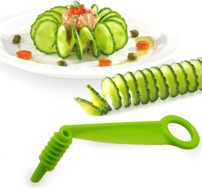 2Pcs Spiral Vegetable Slicer Set, Manual Handheld Kitchen Tool with Screw Peeler, Potato Cucumber Vegetables Spiral Knife ，Kitchen and Dining Tools Graters,Peelers and Slicers（Green）