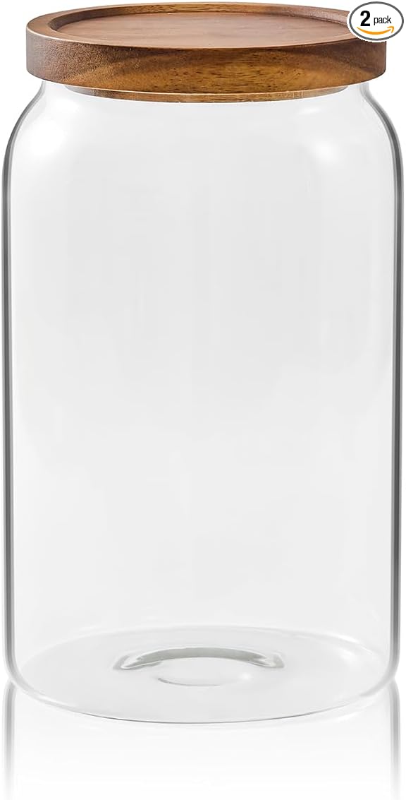 Sweejar Large Glass Candy Jars with Wooden Lids, 1 Gallon Glass Jar with Lid, Sugar/Flour Storage Containers, Big Glass Canisters with Airtight Lid, 1 Pack, Hand Lid