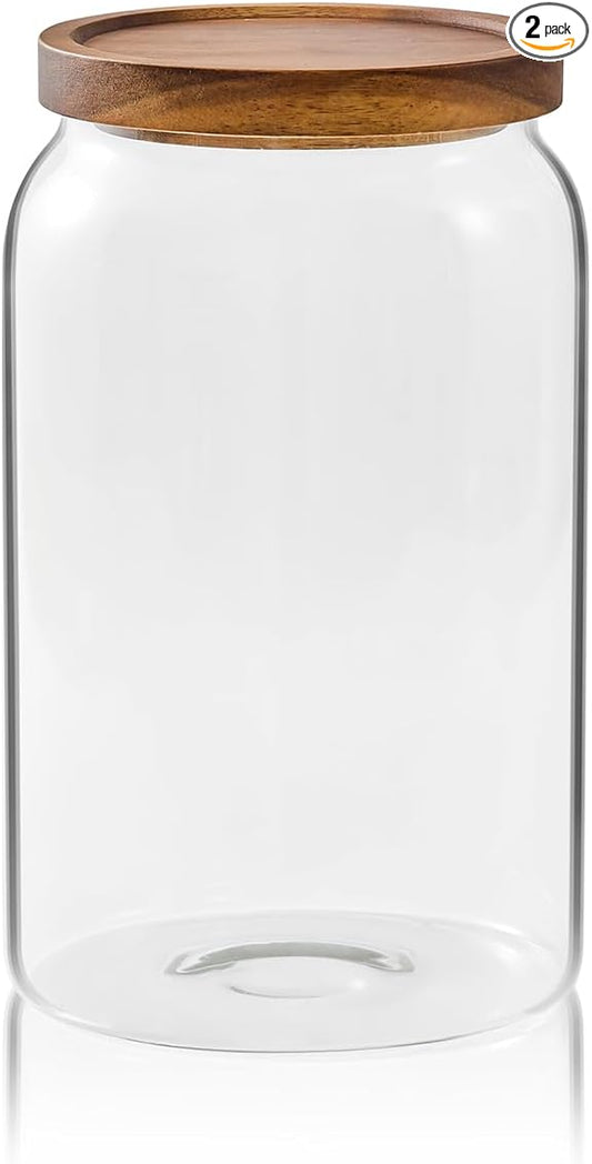 Sweejar Large Glass Candy Jars with Wooden Lids, 1 Gallon Glass Jar with Lid, Sugar/Flour Storage Containers, Big Glass Canisters with Airtight Lid, 1 Pack, Hand Lid