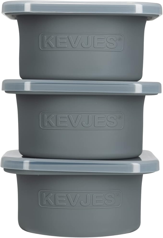 PLUS Large 1000ml Pizza Dough Proofing Boxes for DIY Artisan Pizza, Food Grade Silicone Stackable Containers with Lids. Freezer, Fridge, Dishwasher Safe (3Space Grey Plus)