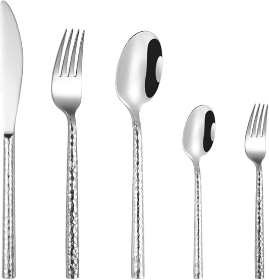 40-Piece Hammered Silverware Flatware Cutlery Set Service for 8,304 Thickened Stainless Steel Cutlery Knife,Fork and Spoon Set,Dishwasher Safe,Gift Package for Wedding Housewarming