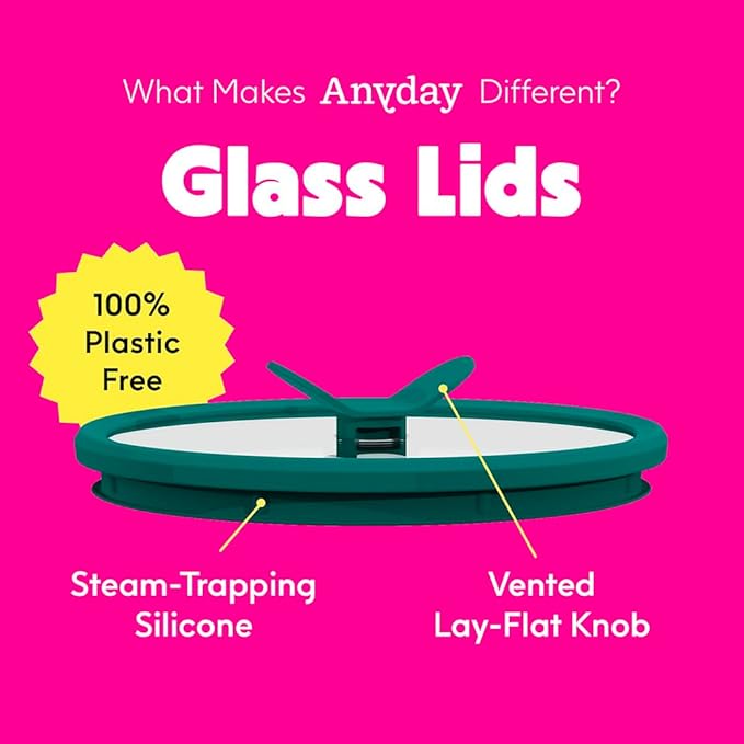 Anyday 4-Cup Glass Food Storage with Glass Lid, Round Deep Dish | Plastic-Free Meal Prep & Microwave Cookware | Stackable Airtight Storage Container with Vented Lid for Microwave-Safe Reheating