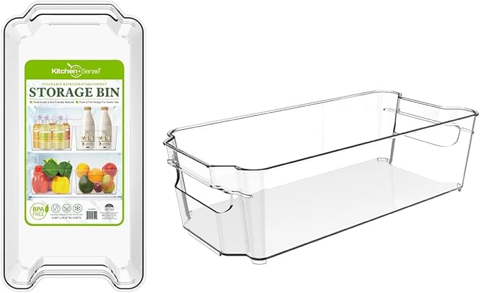 Fridge Fruit Storage Containers Stackable Fruit And Vegetable Storage For Refrigerator - Pantry Bins With Handle - Clear Plastic, BBA-free, 12.4" W x 6.1" D x 3.5" H