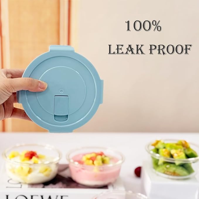 12OZ Round Glass Food Storage Containers With Lids, 1.5 Cup Round Meal Prep Containers with Lid BPA-Free, Small Glass Food Bowl for Soup Leftover, Microwave, Dishwasher, Freezer Safe-4 Pack