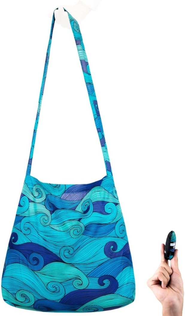 Nanobag Ultra-Lightweight Foldable Sling for Women & Men, Reusable Grocery & Travel Bag, Packable Collapsible Compact Market Crossbody (Sling Blue Waves)