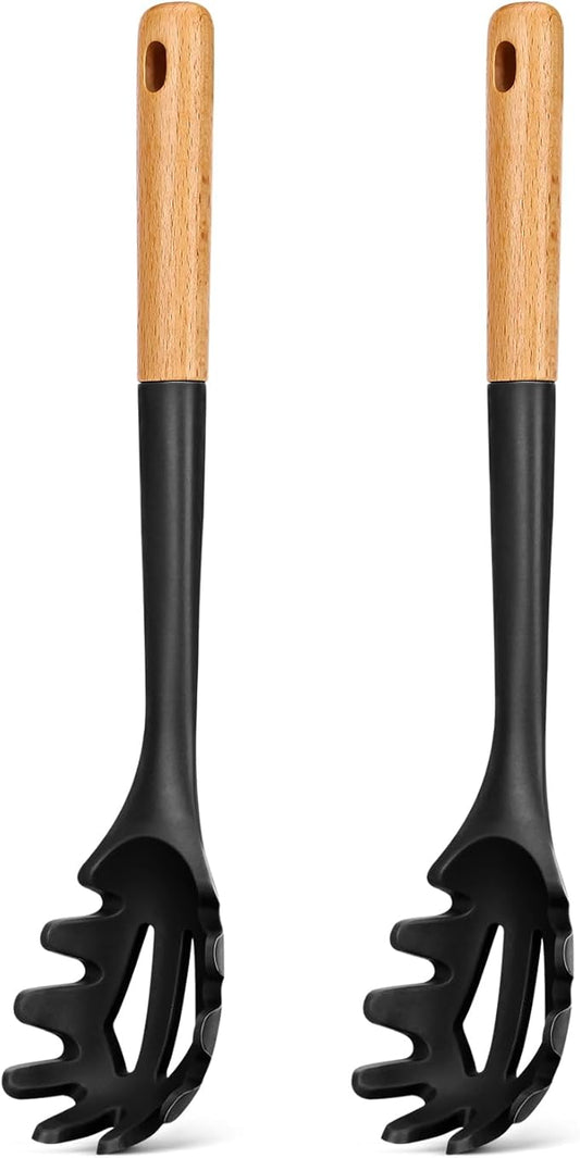 Silicone Pasta Fork, Kitchen Heat Resistant Noodle Spoon Server, BPA Free Spaghetti Strainer,12.8 inch