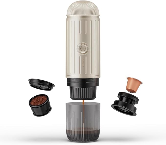 BENFUCHEN Portable Espresso Machine For Travel, USB-C Charging, Self-Heating Electric Espresso Maker, 19 Bar Mini Coffee Maker On the Go For Camping/Hiking, Ground Coffee & NESPRESSOpods (Champagne)