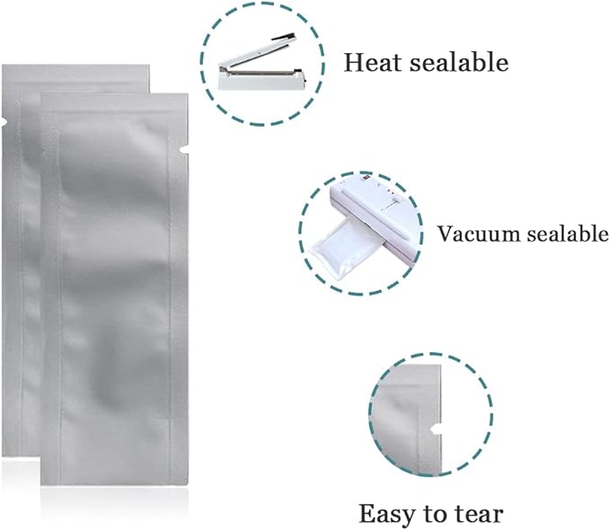 PABCK 100 Pcs 1.96x4.7 inch (Inside Size 1.57x4.33 inch) Coffee Food Storage Heat Sealable 3.34mil Mylar Pure Foil Bag Vacuum Pouch for Sampling Packaging Aluminum Foil Package