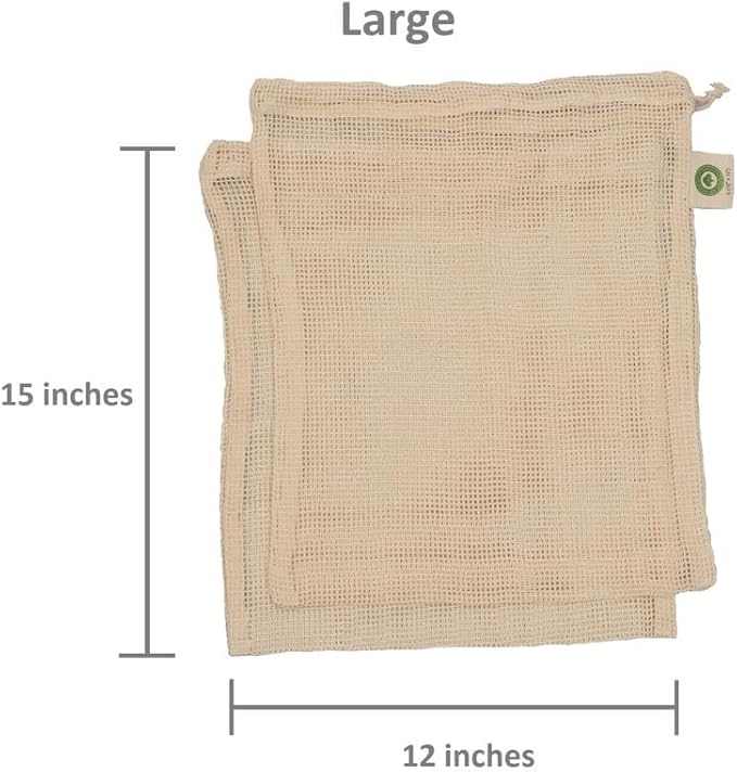 Reusable Garlic Storage Bags - Organic Cotton Garlic Mesh Bags with Drawstring - Washable Garlic Holder Storage - Net Garlic Keeper Sacks - Onion Potato Storage Bags - Root Vegetable Sacks (3 Large)