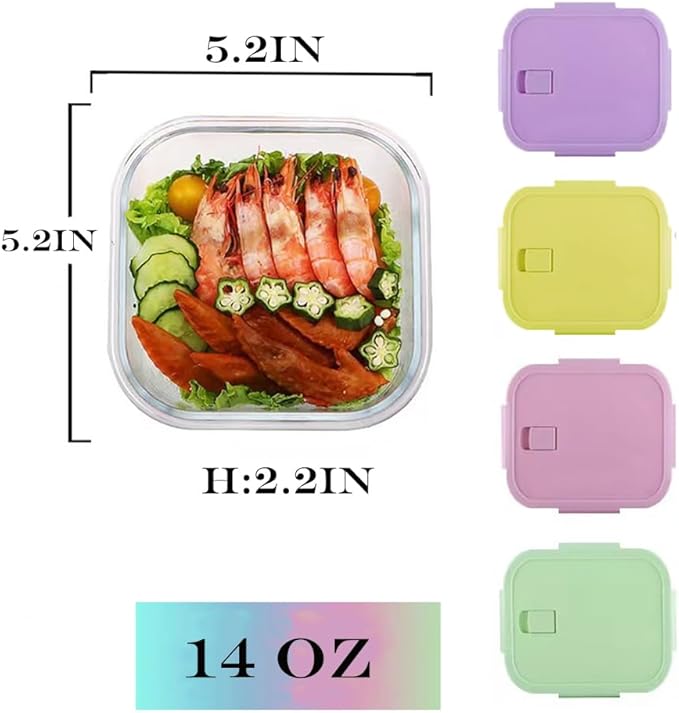 8 Pcs Square Glass Food Storage Container with Lids, 16OZ Square Glass Meal Prep Containers Set, 2 Cup glass Food Storage for Lunch Salad, Microwave, Oven, Freezer, Dishwasher Safe (4 Pack)