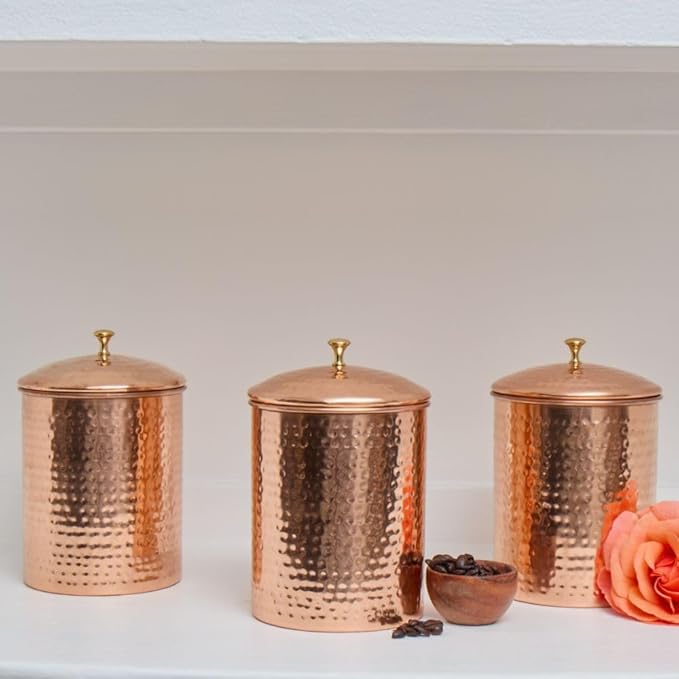 Kitchen Storage, Container for Sugar, Flour, Coffee & Tea, Food Storage, Canisters, Countertop Storage, Container with Lid, Copper Kitchen Accessories, Pure Copper Canister, Small