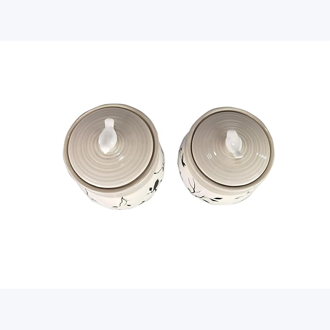 Young's Inc. 4 Pcs Set Botanical Ceramic Canisters- Storage Container for Kitchen and Bathroom - Beautiful Home Decor Accent to Store Food, Coffee, Tea, and More - Brown, White