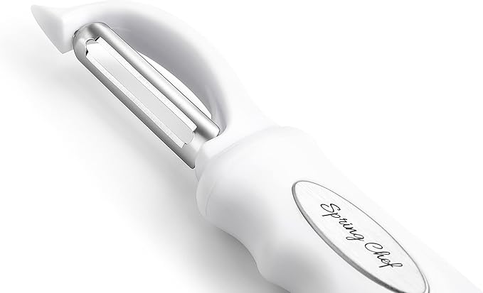 Spring Chef Premium Swivel Vegetable Peeler, Comfortable Handle and Ultra Sharp Stainless Steel Blades - Perfect Kitchen Peeler For Veggie, Fruit, Potato, Carrot, Apple - White - Set of 2