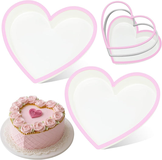 Silicone Heart Shaped Cake Pans with Metal Reinforced Frame, 10 Inch Heart Cake Pan, BPA Free Large Molds for Baking, Food Grade Silicone for Oven, Dishwasher (2 Pack)