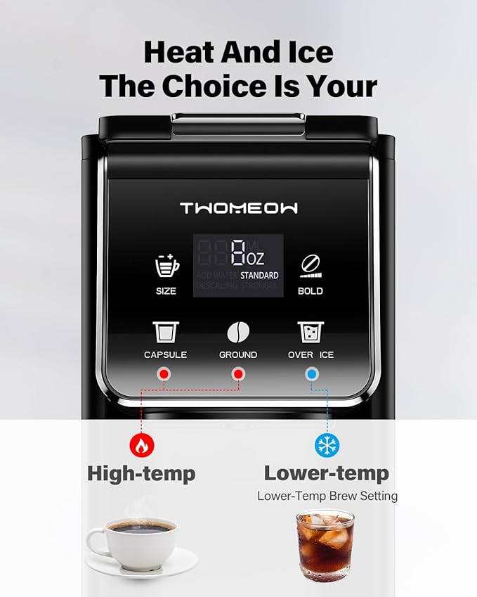 Coffee Maker Hot & Iced With Bold Setting,Single Serve Coffee Maker For K Cup And Grounds，52 Oz Removable Water Tank,6-14 Oz Brew Sizes,One Cup Kcup Coffee Machine With Reusable Filter,(Black)