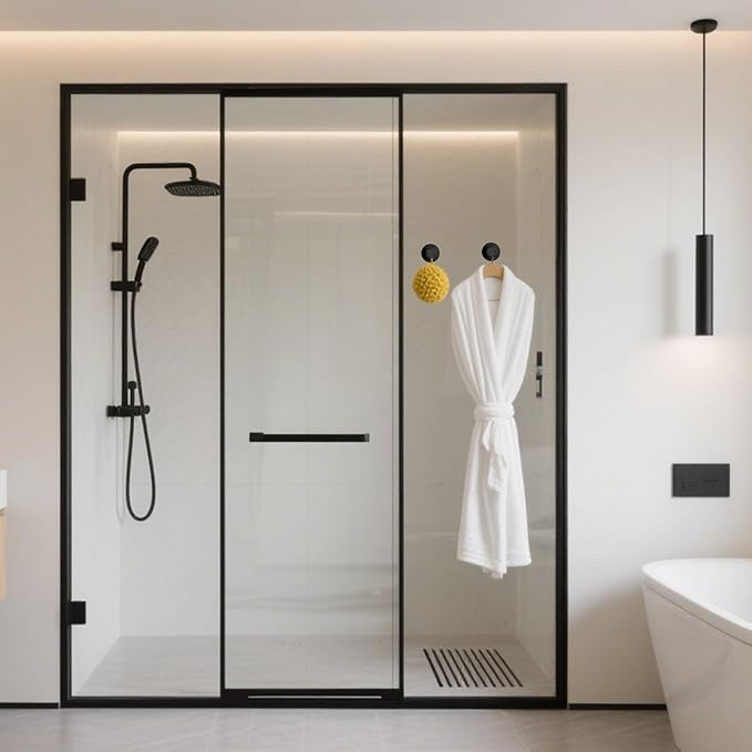 4 Pcs Suction Cup Hook for Shower，Removable Hooks，Towel Hooks，Suction Hooks for Bathroom, Bedroom, Glass Window (Black)