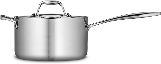 Tramontina Signature Tri-Ply Clad Stainless Steel 4-Quart Sauce Pan with Lid, Induction-Ready, Dishwasher-Safe, NSF-Certified, Made in Brazil