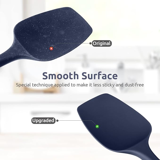 Heat Resistant Silicone Spoon Spatula: U-Taste 600ºF High Heat Flexible 11.38in Silicon Mixing Stirring Cooking Scraping Baking Bowl Scraper Seamless Spreader for Nonstick Cookware (Midnight Blue)