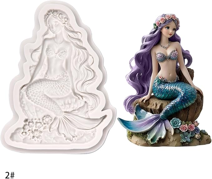 (Three-piece set) Mermaid theme, winged girl, DIY silicone mold, cake chocolate mold wedding cake decoration tool soft candy cake