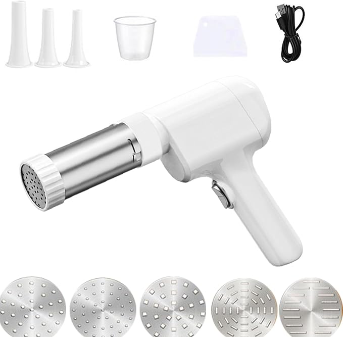 Electric String Hopper Machine, Handheld Electric Pasta Maker, 5-In-1 Cordless Pasta Machine, Portable Noodle Making Machine, for Spaghetti, Linguine & Sausage Making
