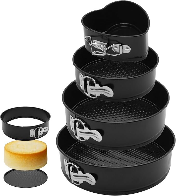 Springform Cake Pan Set,Non-Stick Springform Pans Set of 4 (4, 7, 9,10inches),Leak-Proof Round Cake Pans with Removable Bottom for Baking Cake Pie Pizza and Quiches (BlackX4)