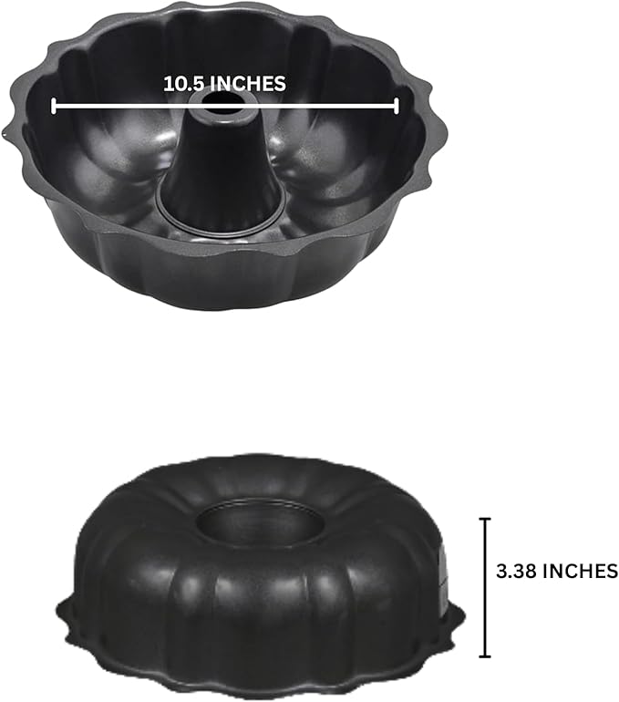 10-Inch Nonstick Fluted Cake Pan, Aluminized Carbon Steel Bundt Pan, Round Tube Mold for Baking, Heavy-Duty Bakeware for Bundt Cakes, Bavarois, Gelatin, and Desserts