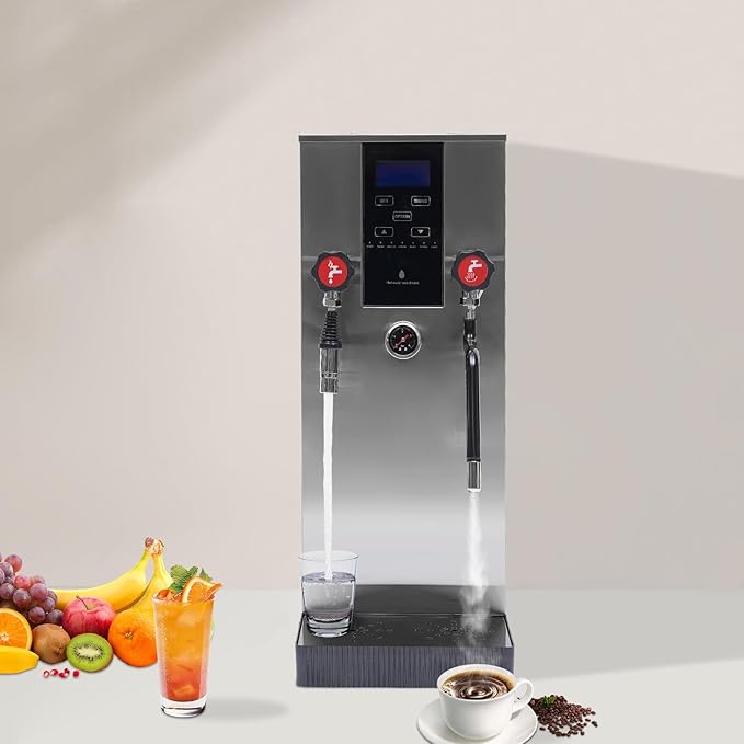Commercial Coffee Maker, 110v 2500w Electric Coffee Milk Foam Maker Stainless Steel Espresso Coffee Boiling Water Machine with LCD Display for Bakery, Tea Restaurant, Coffee Shop