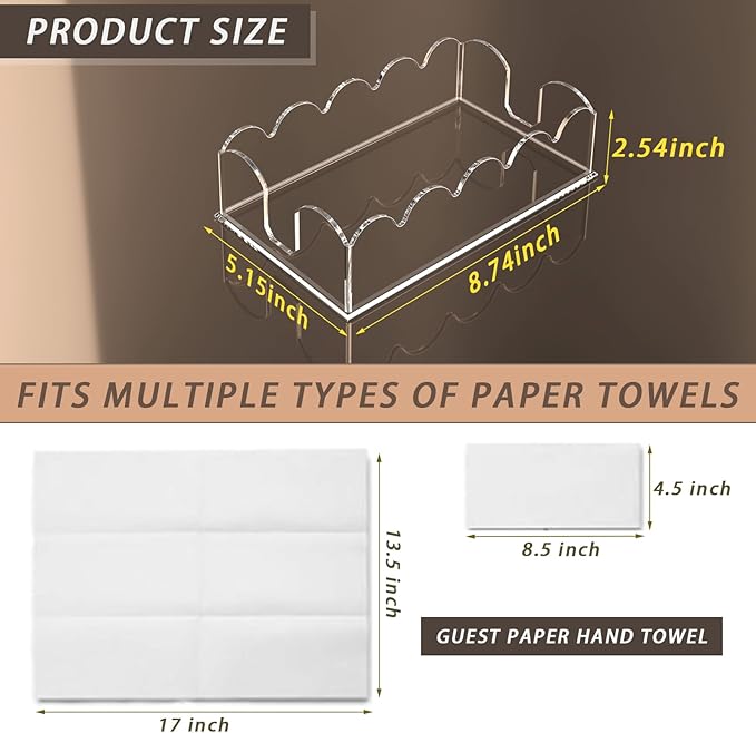 Napkin Holder for Table, Scalloped Acrylic Guest Towel Holder for Bathroom, Clear Waterproof Disposable Paper Hand Towels Lucite Tray for Kitchen Buffet Napkin Caddy for Home Restaurant Party