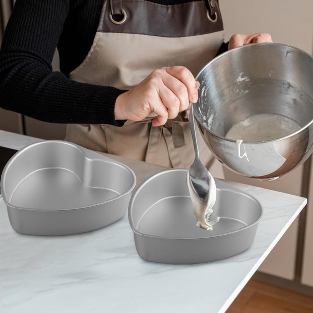 2 Pack Heart Shaped Cake Pans, 8 Inch Aluminum Heart Cake Pan, Nonstick Cake Baking Tins, Heat-Resistant Baking Mold for Wedding, Birthday, Party, Valentine's Day