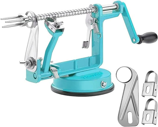 Apple Peeler Corer, Long lasting Chrome Cast Magnesium Alloy Apple Peeler Slicer Corer with Stainless Steel Blades and Powerful Suction Base for Apples and Potato(Blue)