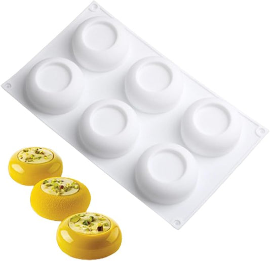 OCPO KITCHEN Silicone Molds for Baking Mousse Cake, 3D Silicone Baking Mold for Candy Pastry Chocolate Truffle Cupcake Jelly Cookie Pudding Cake Decoration Mold, Round Concave Shape (6-Cavity)