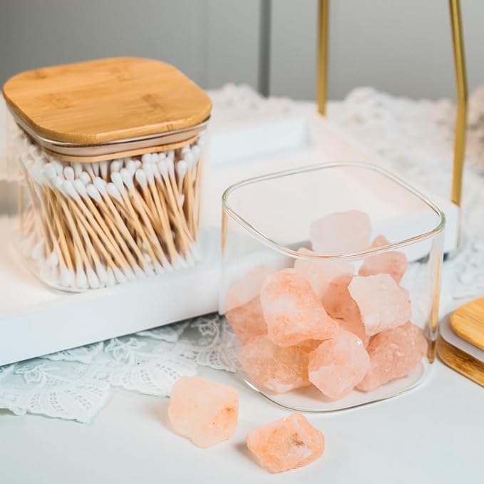 YUNCANG Glass Storage Jars 27oz [Set of 6],Clear Glass Food Storage Containers with Airtight Bamboo Lid Stackable Kitchen Canisters for Candy,Cookie,Rice,Sugar,Flour,Pasta(Square)