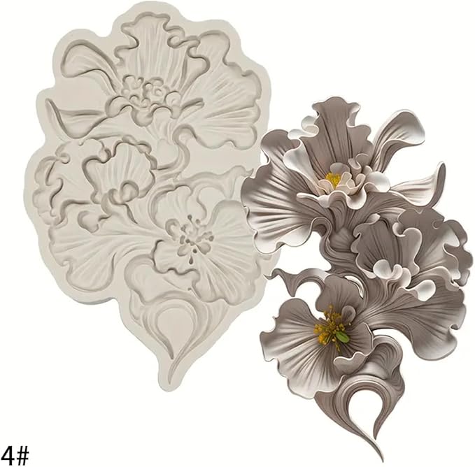 (Four-piece set) Tulip Rose Silicone Mold Cake Chocolate Mold Wedding Cake Decoration Tool Soft Candy Cake Mold