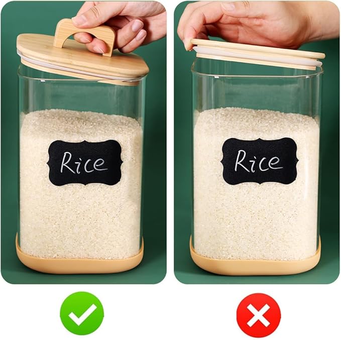 Large Glass Flour and Sugar Containers, Set of 2-100 oz Glass Laundry Pods Containers with Airtight Handle Lids, Square Glass Jars with Bamboo Lids for Laundry Room Organization (Small)