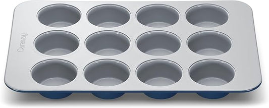 Caraway Non-Stick Ceramic 12-Cup Muffin Pan - Naturally Slick Ceramic Coating - Non-Toxic, PTFE & PFOA Free - Perfect for Cupcakes, Muffins, and More - Navy